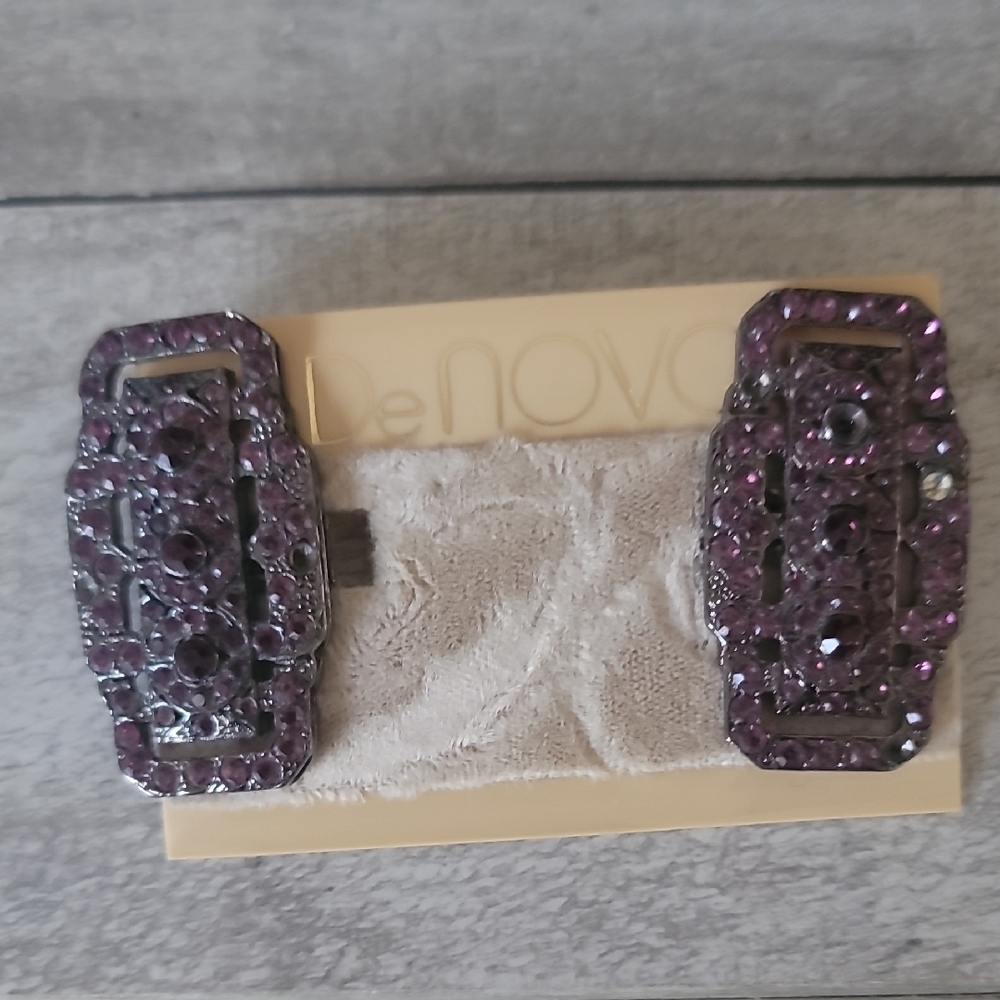 Vintage De Nova Purple Rhinestone Clip Earrings